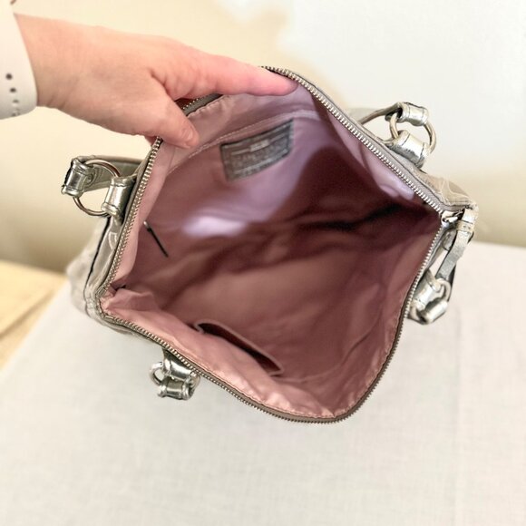Y2K Coach Signature Poppy Gray Silver Tote Bag Purse Zip Closure Shoulder Bag - Picture 9 of 12
